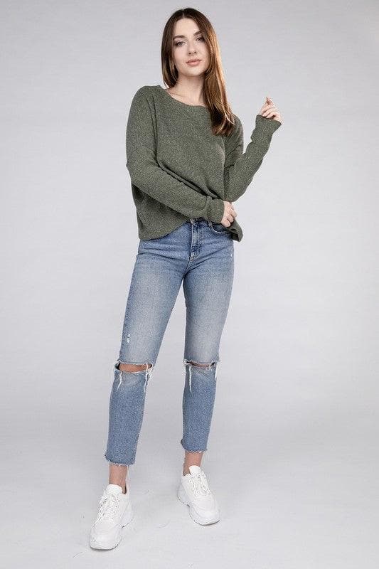 ZENANA Ribbed Dolman Long Sleeve Sweater, 9 Colors - SwagglyLife Home & Fashion