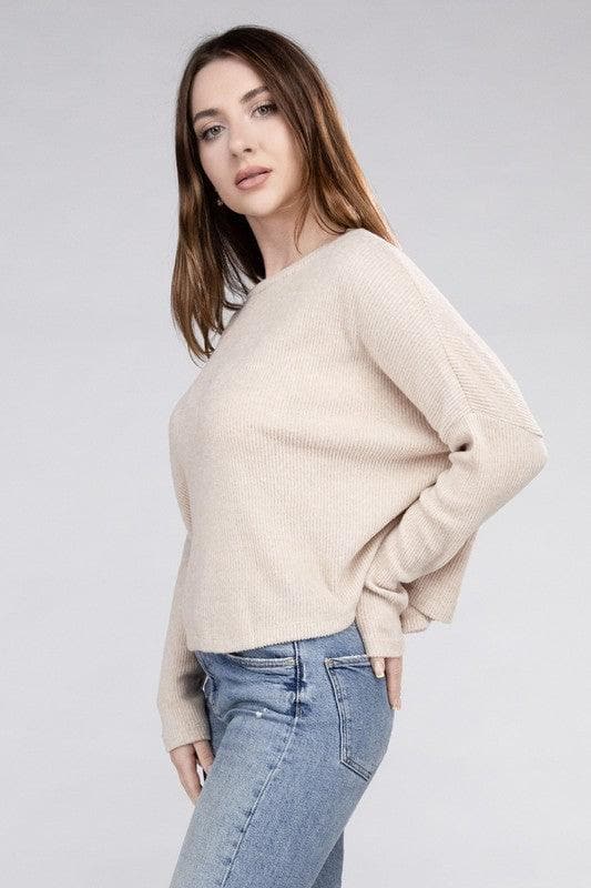 ZENANA Ribbed Dolman Long Sleeve Sweater, 9 Colors - SwagglyLife Home & Fashion