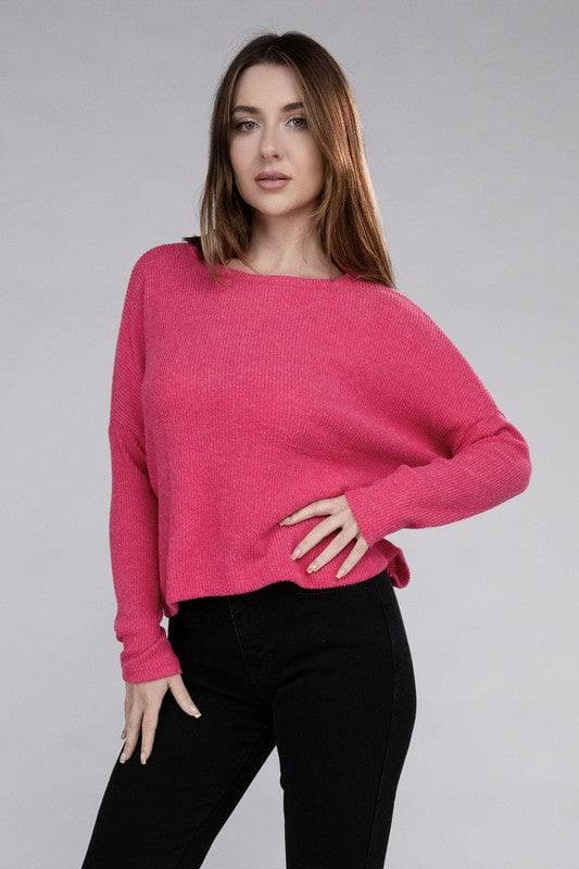 ZENANA Ribbed Dolman Long Sleeve Sweater, 9 Colors - SwagglyLife Home & Fashion