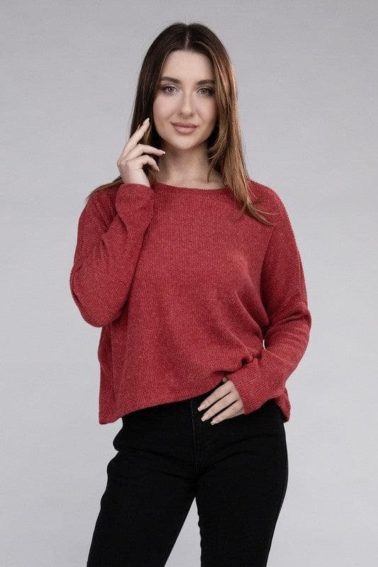 ZENANA Ribbed Dolman Long Sleeve Sweater, 9 Colors - SwagglyLife Home & Fashion