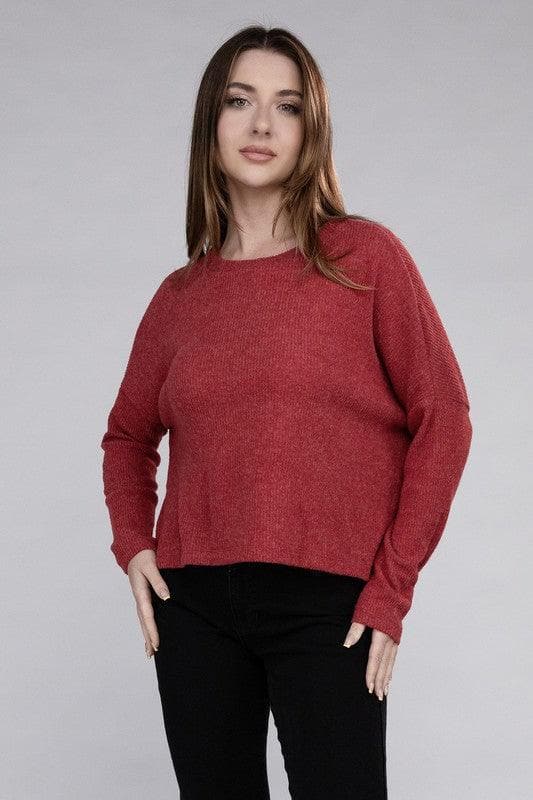 ZENANA Ribbed Dolman Long Sleeve Sweater, 9 Colors - SwagglyLife Home & Fashion