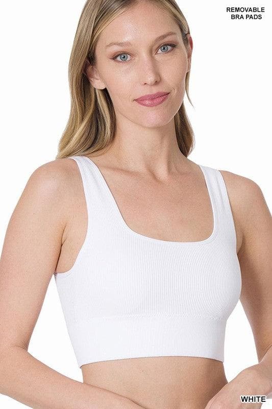 ZENANA Ribbed Square Neck Cropped Tank Top With Bra Pads - SwagglyLife Home & Fashion