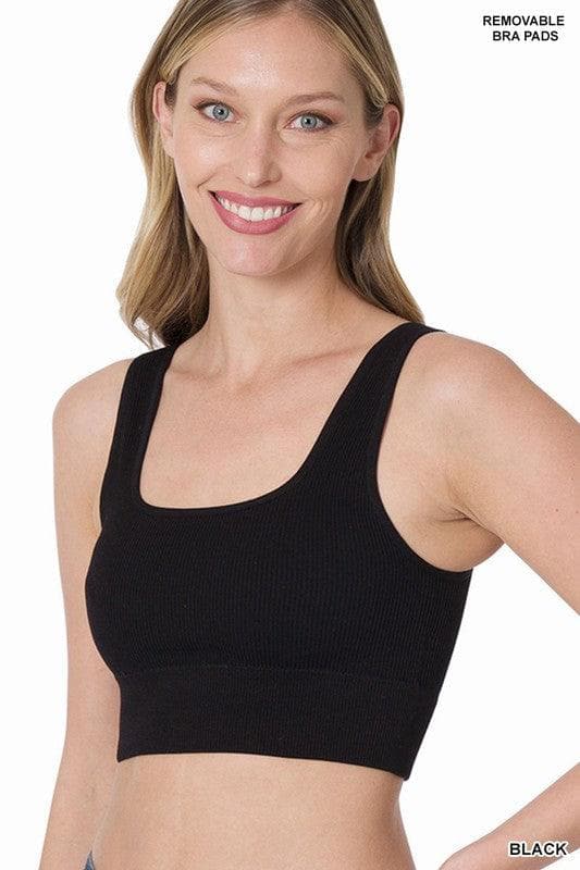 ZENANA Ribbed Square Neck Cropped Tank Top With Bra Pads - SwagglyLife Home & Fashion