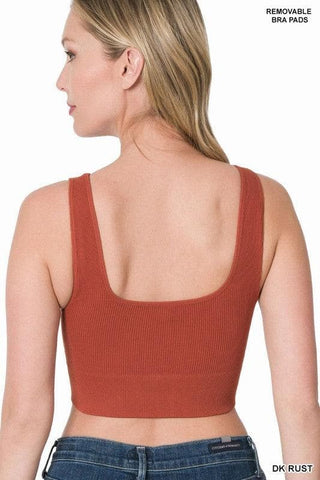 ZENANA Ribbed Square Neck Cropped Tank Top With Bra Pads - SwagglyLife Home & Fashion