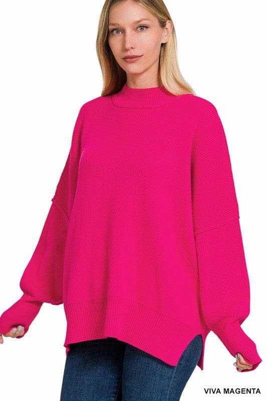 ZENANA Side Slit Oversized Sweater - SwagglyLife Home & Fashion