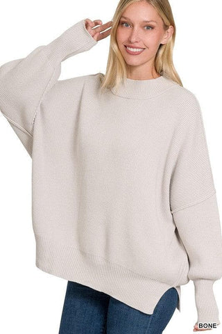 ZENANA Side Slit Oversized Sweater - SwagglyLife Home & Fashion