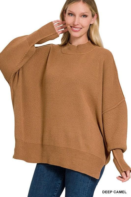 ZENANA Side Slit Oversized Sweater - SwagglyLife Home & Fashion