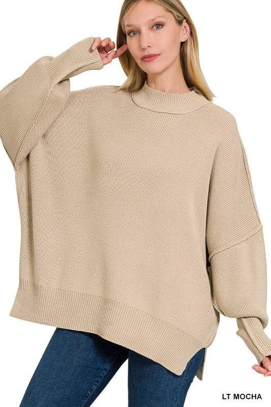 ZENANA Side Slit Oversized Sweater - SwagglyLife Home & Fashion