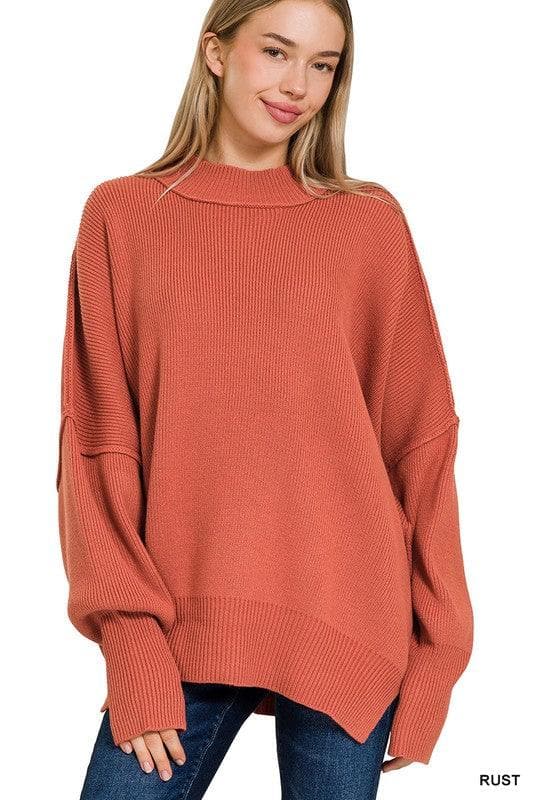 ZENANA Side Slit Oversized Sweater - SwagglyLife Home & Fashion