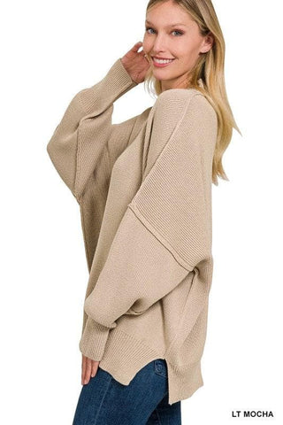 ZENANA Side Slit Oversized Sweater - SwagglyLife Home & Fashion