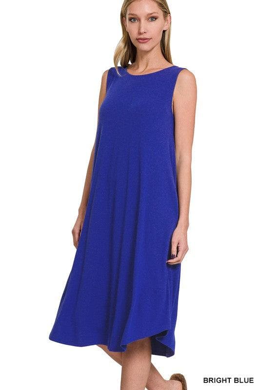 ZENANA Sleeveless Round Neck Hem Midi Dress with Pockets - SwagglyLife Home & Fashion