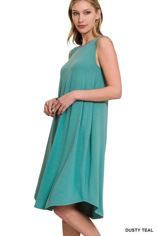 ZENANA Sleeveless Round Neck Hem Midi Dress with Pockets - SwagglyLife Home & Fashion