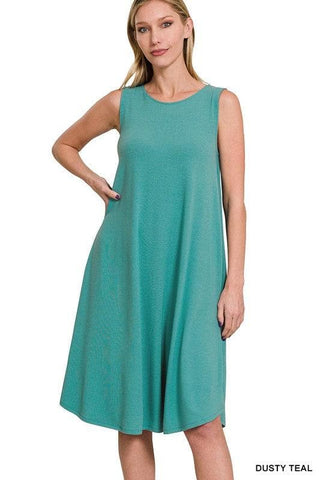 ZENANA Sleeveless Round Neck Hem Midi Dress with Pockets - SwagglyLife Home & Fashion