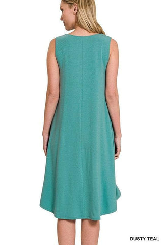 ZENANA Sleeveless Round Neck Hem Midi Dress with Pockets - SwagglyLife Home & Fashion