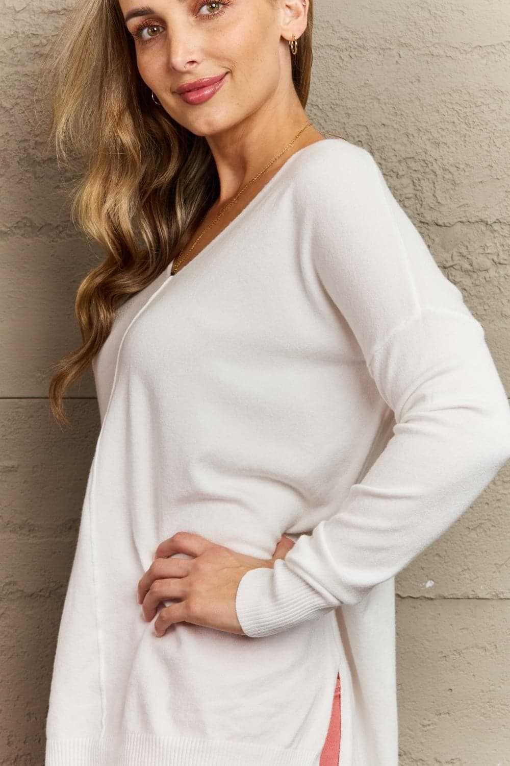 Zenana Sweater Weather Center Seam Tunic Sweater, Ivory - SwagglyLife Home & Fashion