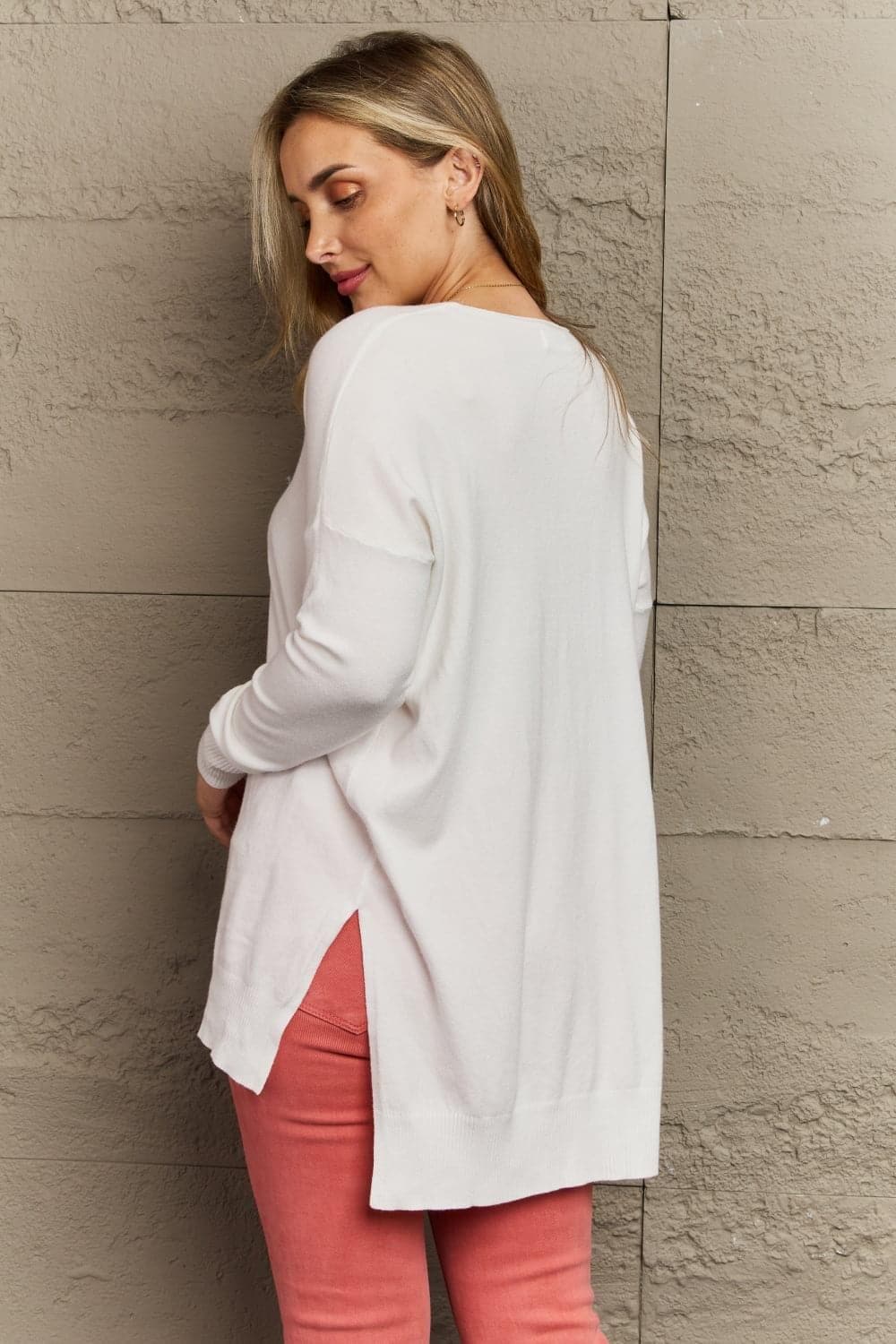 Zenana Sweater Weather Center Seam Tunic Sweater, Ivory - SwagglyLife Home & Fashion