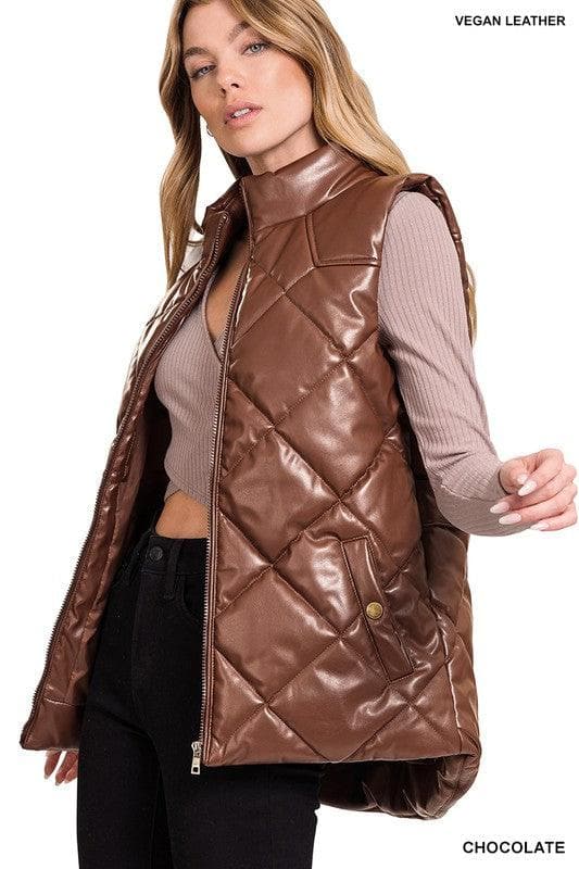 ZENANA Vegan Leather Puffer Vest - SwagglyLife Home & Fashion