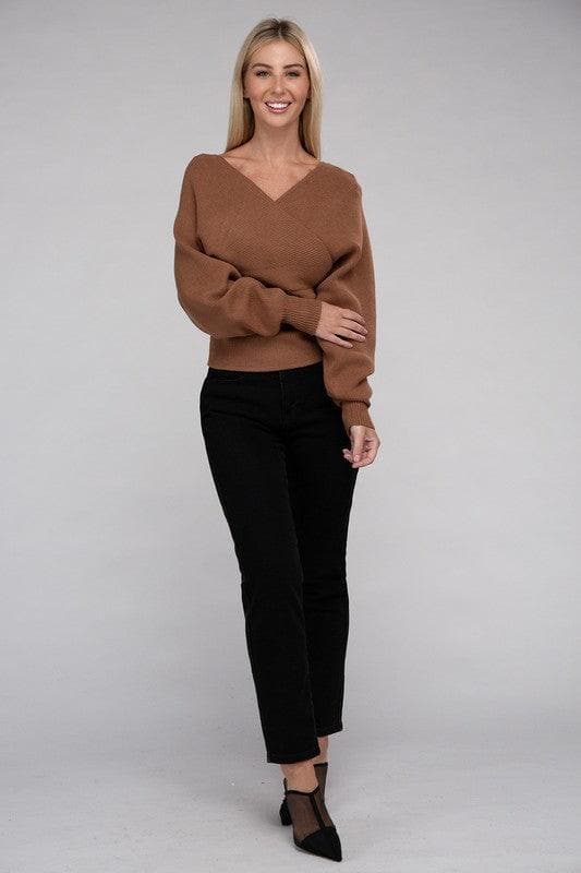 Viscose Cross Wrap Pullover Sweater, Multiple Colors - SwagglyLife Home & Fashion