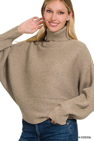 ZENANA Viscose Dolman Sleeve Turtleneck Sweater, 5 Colors - SwagglyLife Home & Fashion