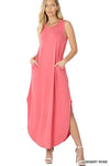 ZENANA Viscose Sleeveless Maxi Dress with Side Slits Pockets, Multiple Colors - SwagglyLife Home & Fashion