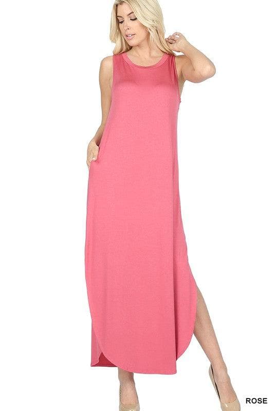 ZENANA Viscose Sleeveless Maxi Dress with Side Slits Pockets, Multiple Colors - SwagglyLife Home & Fashion