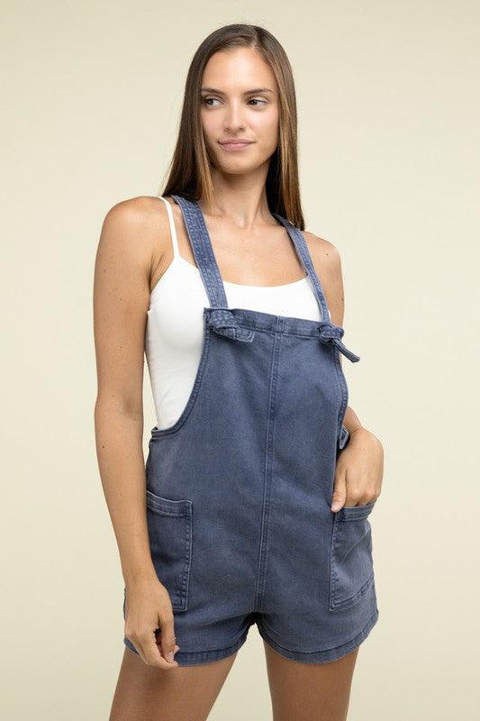 Zenana Washed Knot Strap Romper - SwagglyLife Home & Fashion