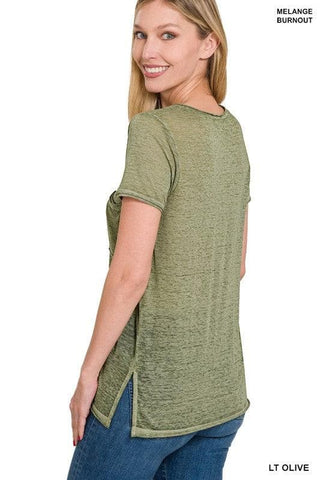 ZENANA Washed Melange Burnout Scoop V-Neck Top - SwagglyLife Home & Fashion