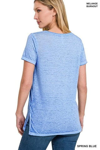 ZENANA Washed Melange Burnout Scoop V-Neck Top - SwagglyLife Home & Fashion