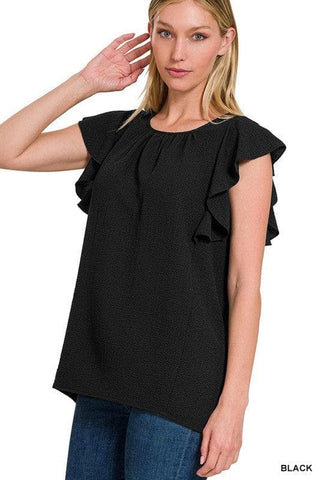 ZENANA Woven Bubble Airflow Flutter Sleeve Top - SwagglyLife Home & Fashion