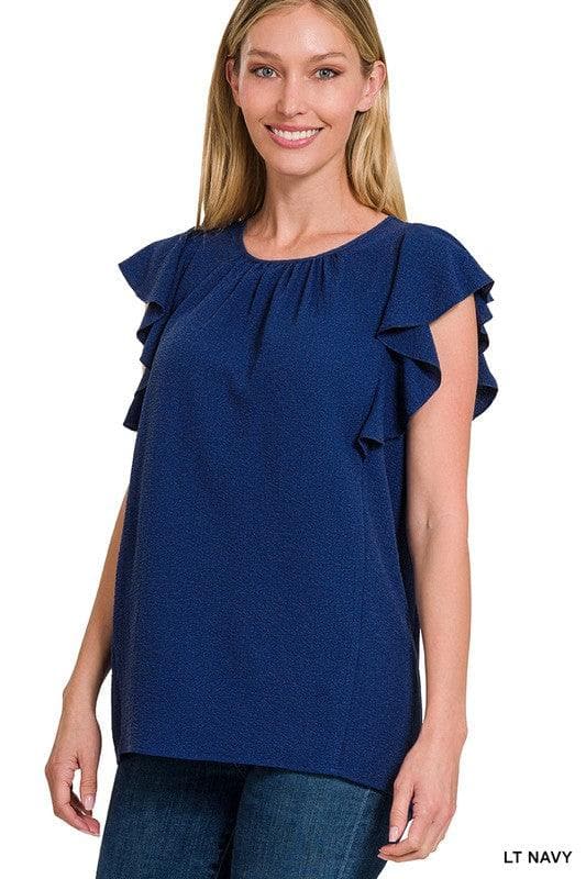 ZENANA Woven Bubble Airflow Flutter Sleeve Top - SwagglyLife Home & Fashion