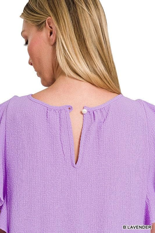 ZENANA Woven Bubble Airflow Flutter Sleeve Top - SwagglyLife Home & Fashion