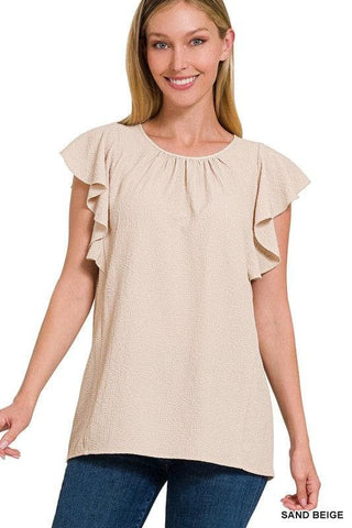 ZENANA Woven Bubble Airflow Flutter Sleeve Top - SwagglyLife Home & Fashion