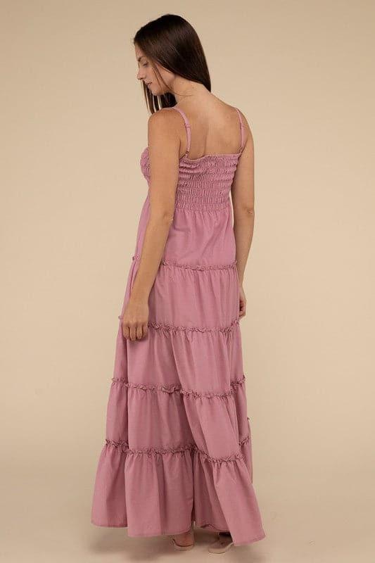 Zenana Woven Smocked Top Tiered Cami Maxi Dress - SwagglyLife Home & Fashion