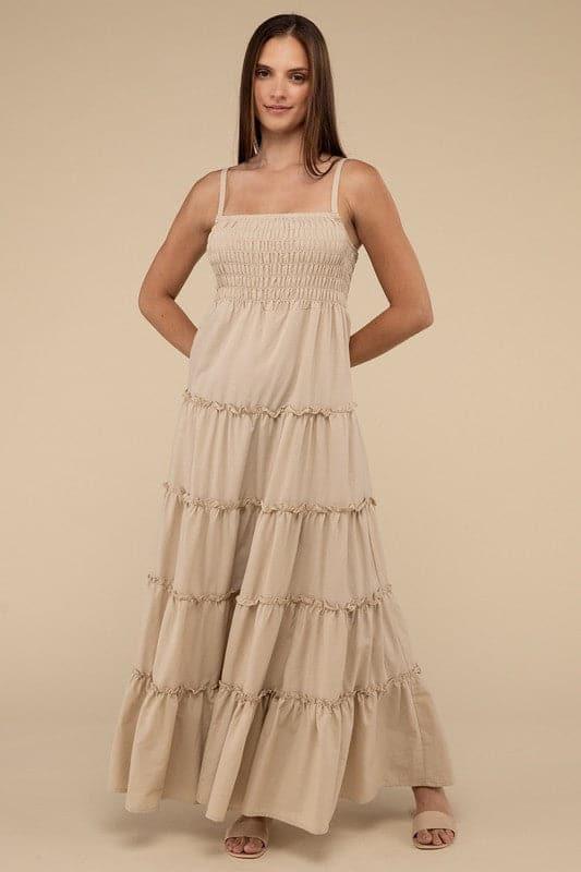 Zenana Woven Smocked Top Tiered Cami Maxi Dress - SwagglyLife Home & Fashion