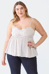 Zenobia Plus Size Frill Smocked Floral Sweetheart Neck Cami - SwagglyLife Home & Fashion