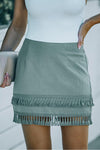 Zip-Back Tassel Hem Mini Skirt - SwagglyLife Home & Fashion