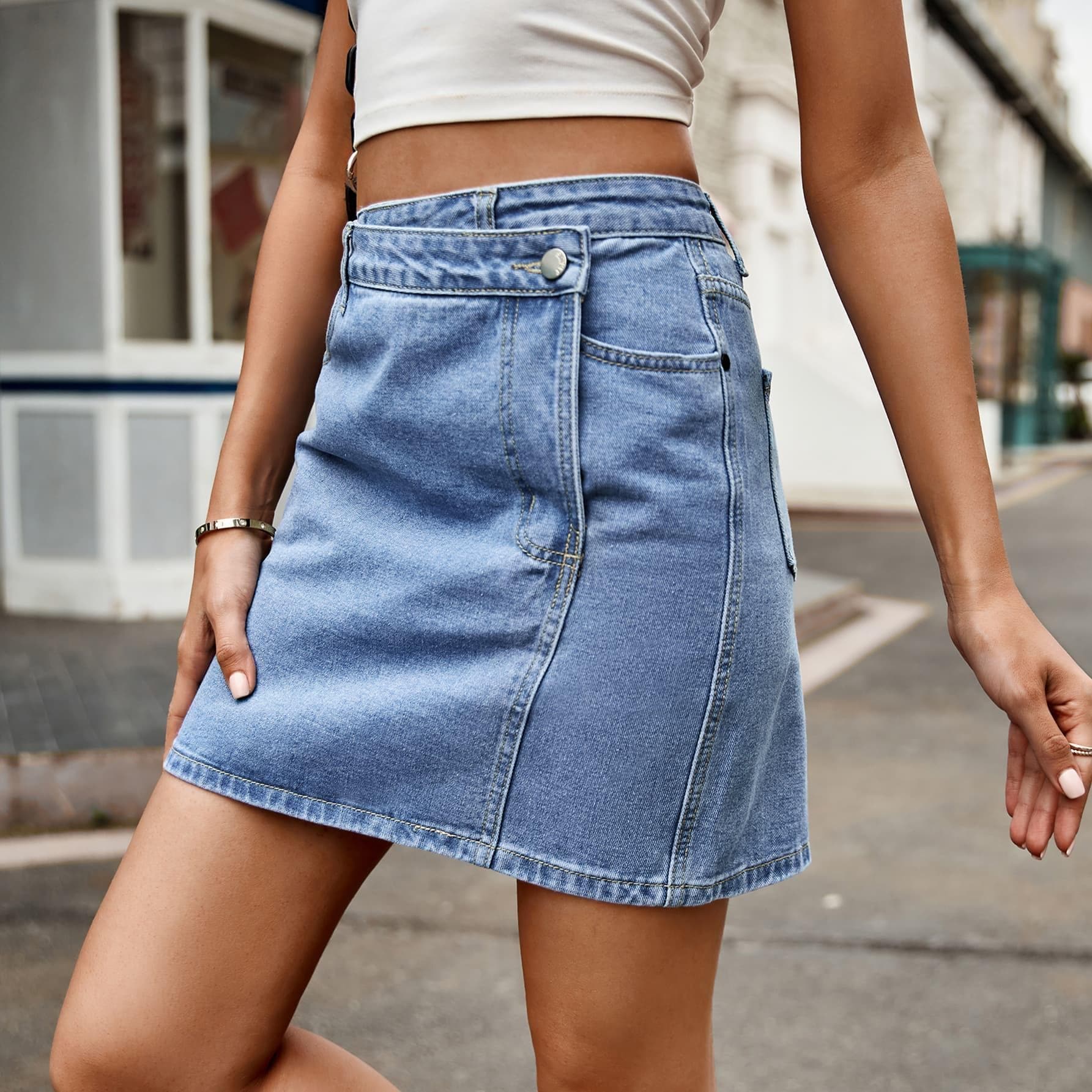 Zoe Asymmetrical Denim Mini Skirt - SwagglyLife Home & Fashion