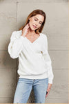 Double Take Ribbed Puff Sleeve Surplice Sweater - SwagglyLife Home & Fashion