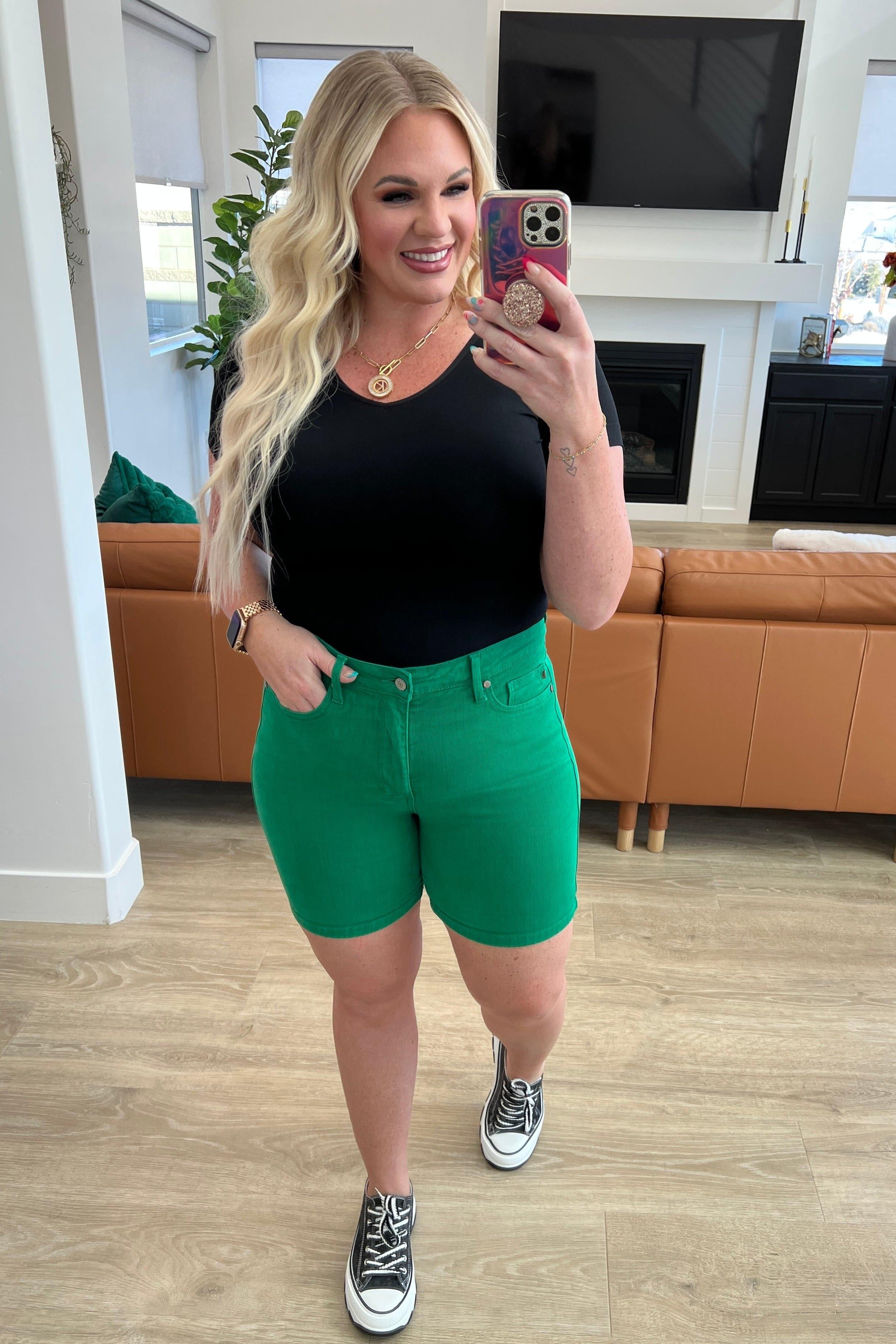 Judy Blue Jenna High Rise Control Top Cuffed Shorts in Green - SwagglyLife Home & Fashion