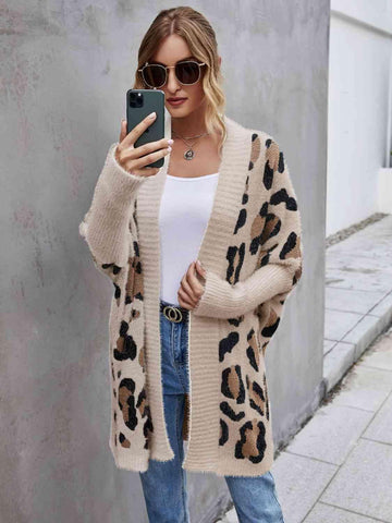 Abby Leopard Pattern Fuzzy Cardigan - SwagglyLife Home & Fashion