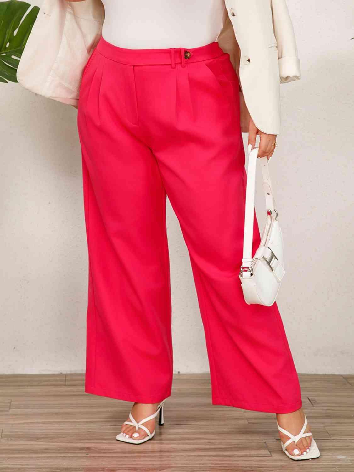 Plus Size Wide Leg Pants with Pockets - SwagglyLife Home & Fashion