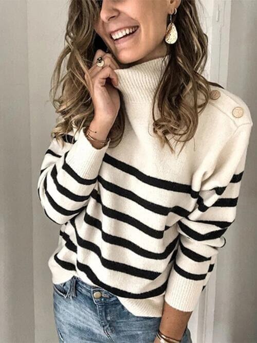 Adeline Striped Shoulder Detail Sweater - SwagglyLife Home & Fashion
