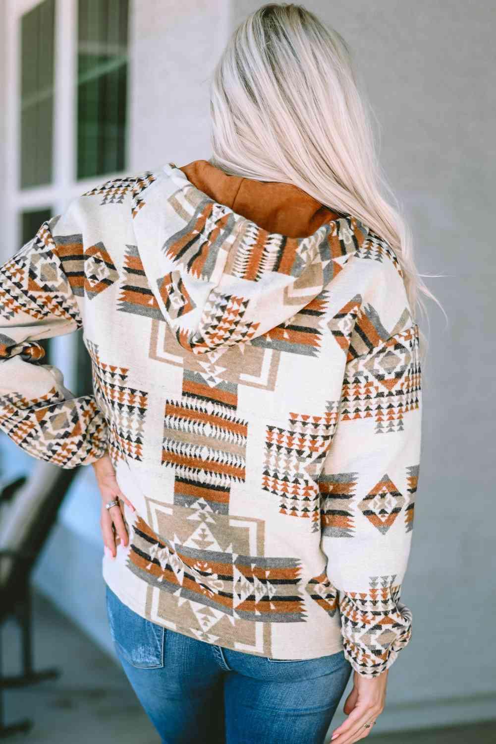 Geometric Quarter-Zip Hoodie - SwagglyLife Home & Fashion