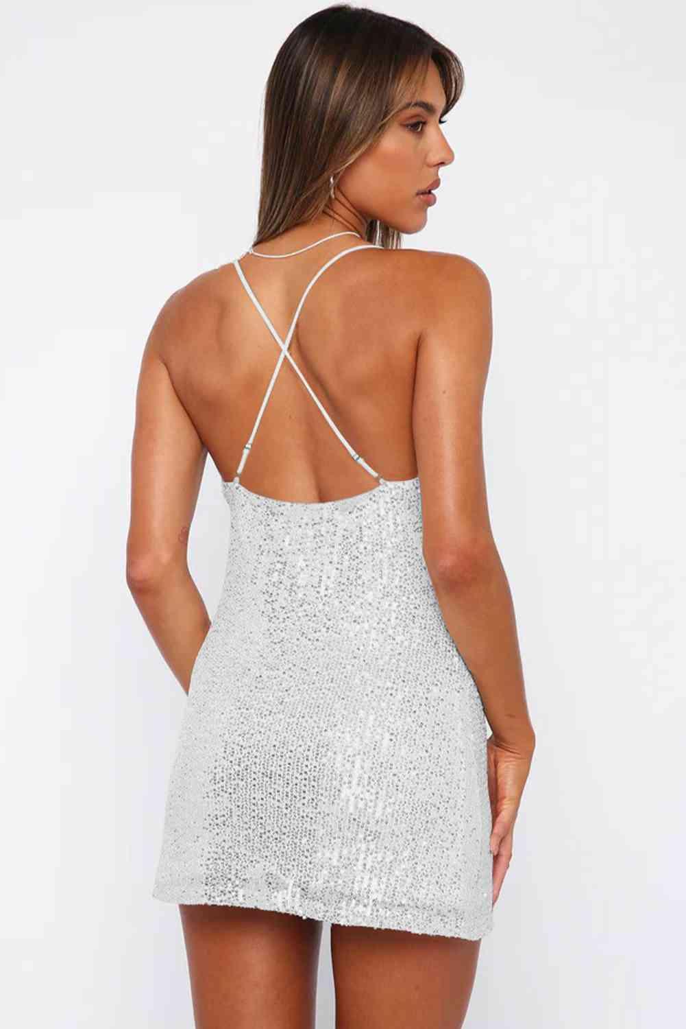 Amanda Cowl Neck Contrast Sequin Sleeveless Mini Dress - SwagglyLife Home & Fashion