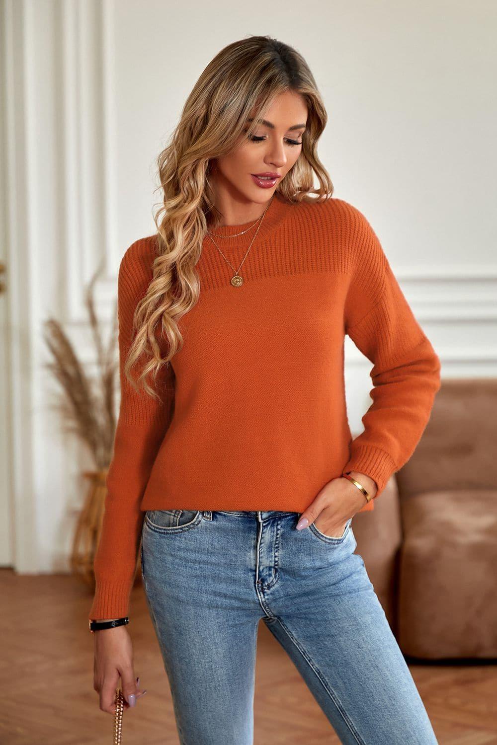Amelia Round Neck Dropped Shoulder Sweater, 2 Colors - SwagglyLife Home & Fashion