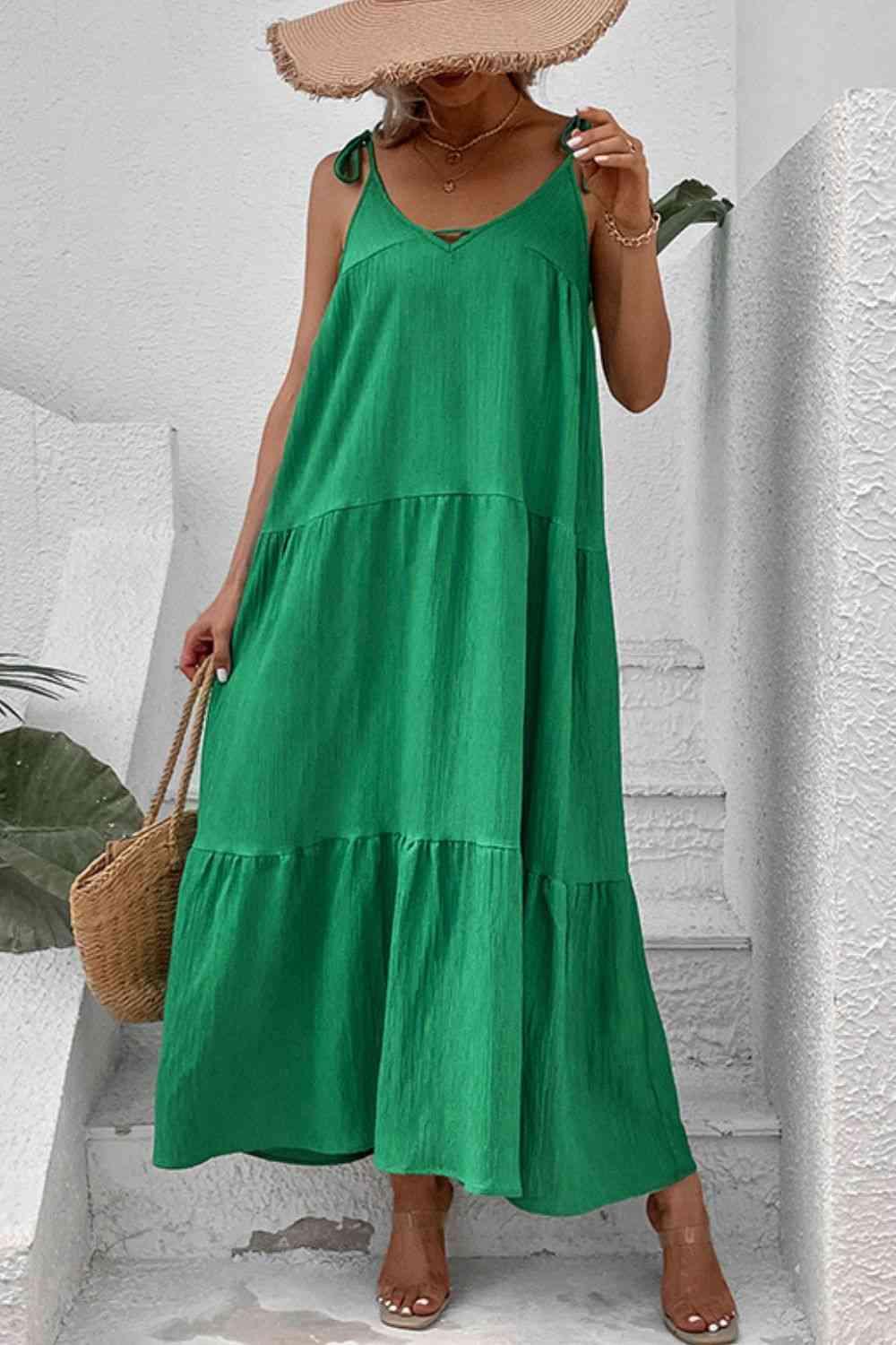 Amelia Tie-Shoulder Tiered Maxi Dress - SwagglyLife Home & Fashion