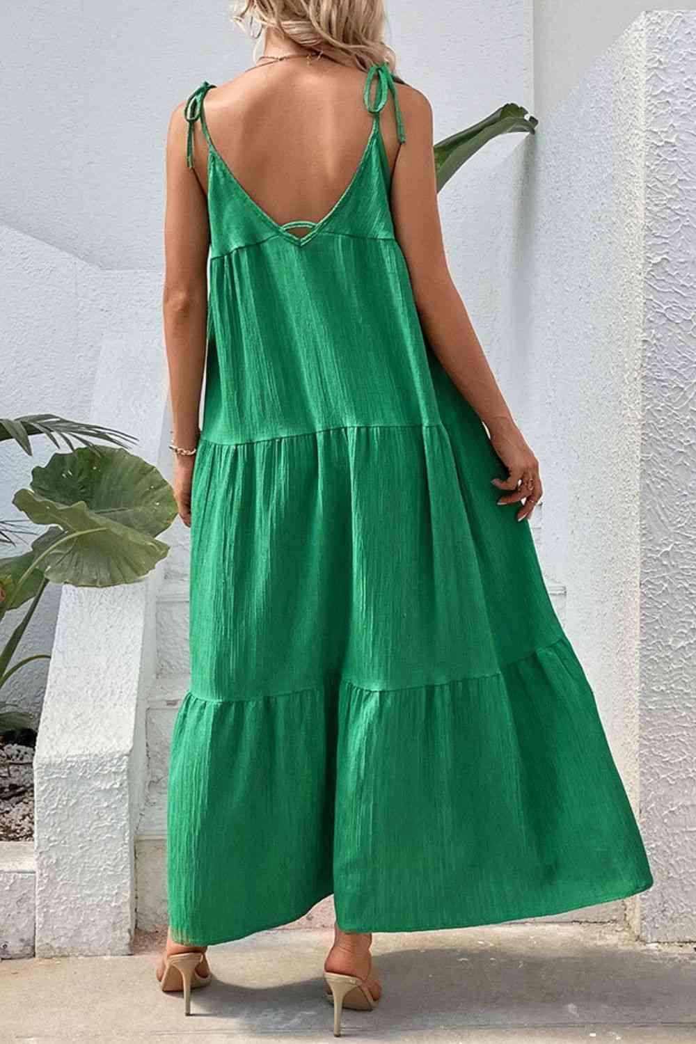 Amelia Tie-Shoulder Tiered Maxi Dress - SwagglyLife Home & Fashion