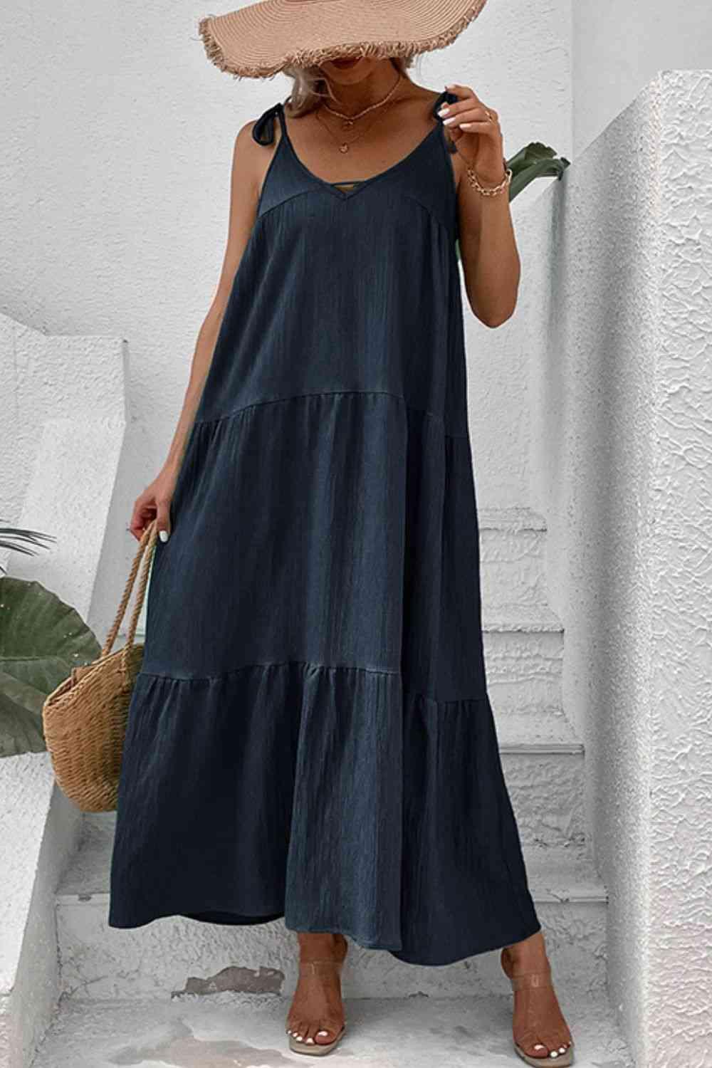 Amelia Tie-Shoulder Tiered Maxi Dress - SwagglyLife Home & Fashion