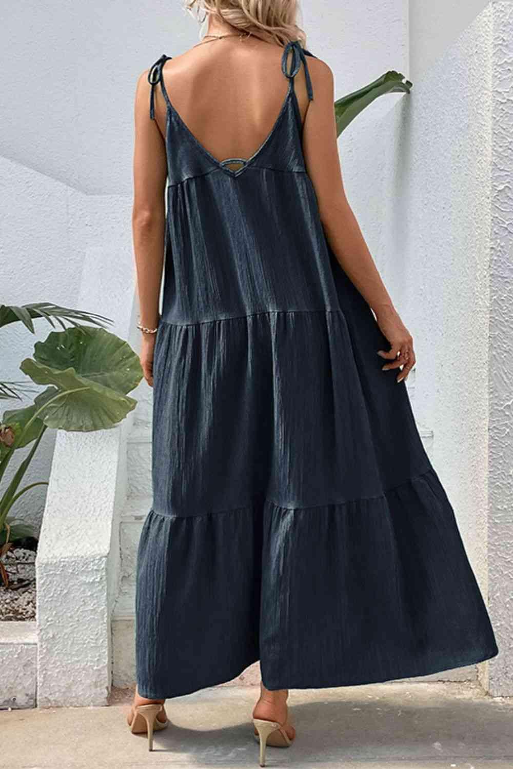 Amelia Tie-Shoulder Tiered Maxi Dress - SwagglyLife Home & Fashion