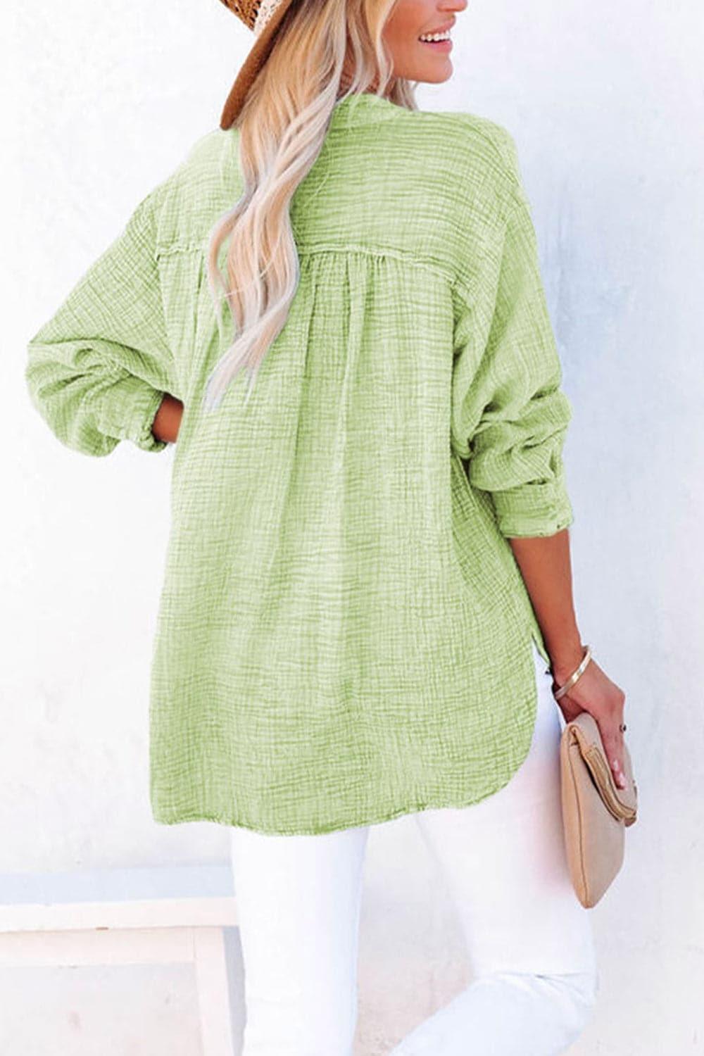 Amy Buttoned Long Sleeve Blouse, Multiple Colors - SwagglyLife Home & Fashion